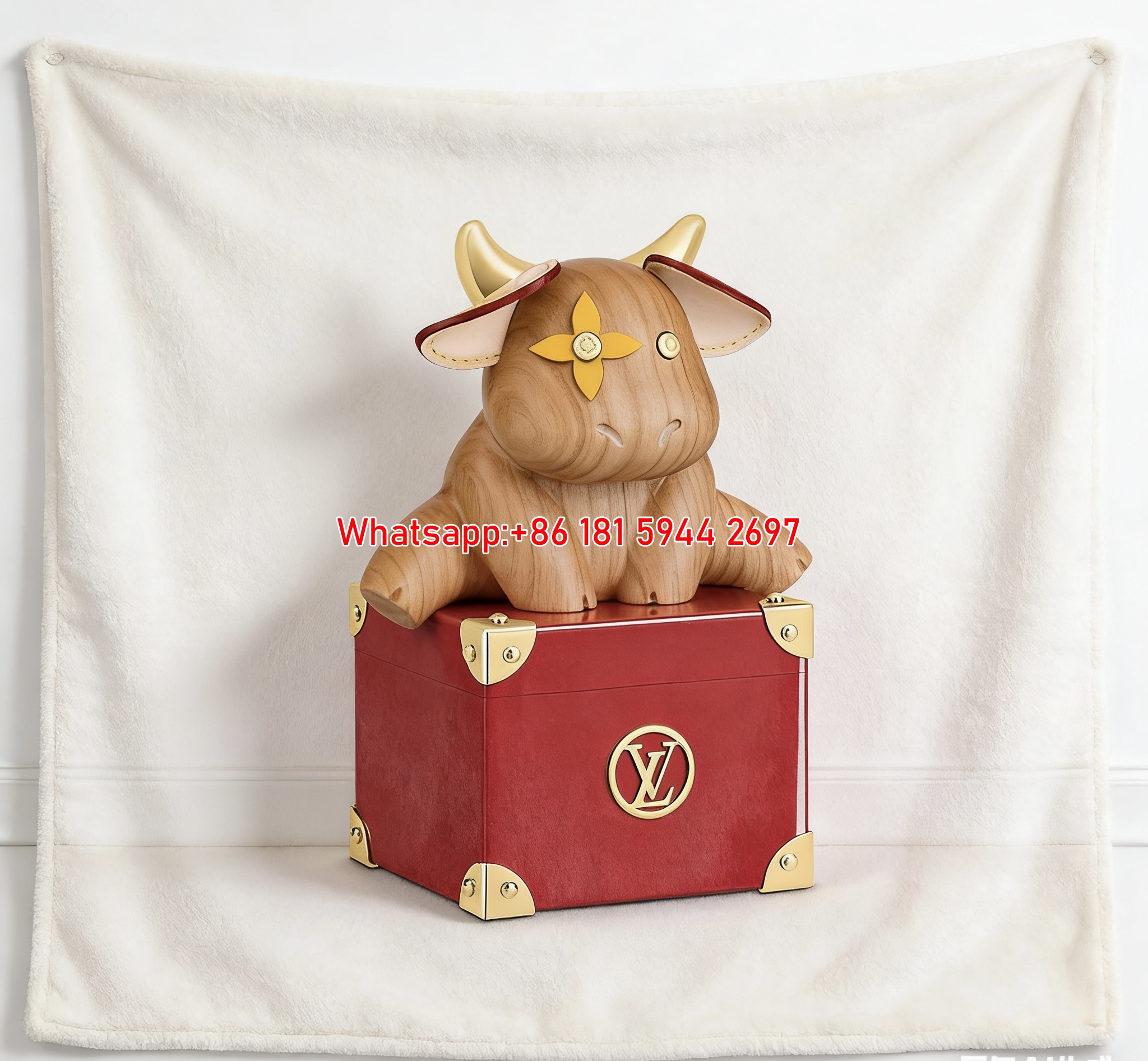 LV Ox Figurine Blanket Red LV Trunk Throw 199